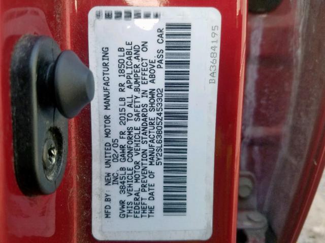 5Y2SL63805Z453302 - 2005 PONTIAC VIBE RED photo 10