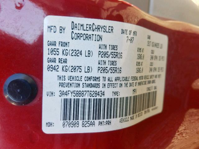 3A4FY58B87T628434 - 2007 CHRYSLER PT CRUISER BURGUNDY photo 10