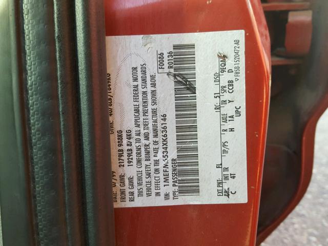 1MEFM6534XK636146 - 1999 MERCURY MYSTIQUE G RED photo 10