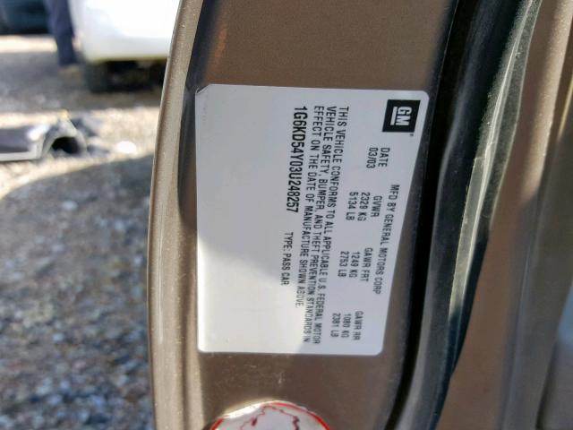 1G6KD54Y03U248257 - 2003 CADILLAC DEVILLE GRAY photo 10