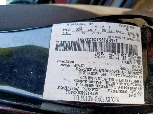 3FAHP39542R233595 - 2002 FORD FOCUS SVT BLACK photo 10