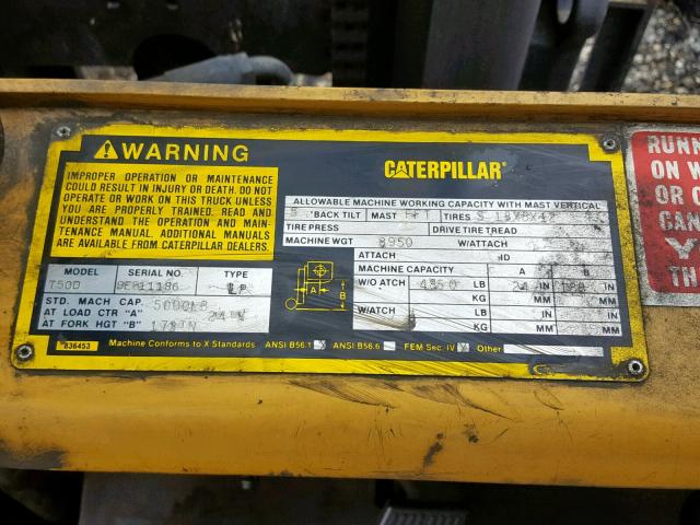 8EB11186 - 1992 CATERPILLAR FORKLIFT YELLOW photo 10