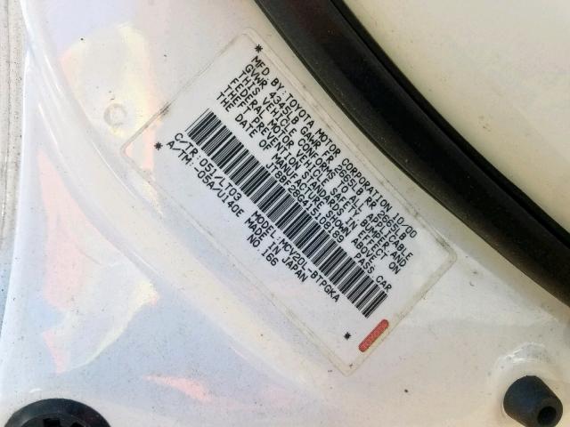 JT8BF28G415108189 - 2001 LEXUS ES 300 WHITE photo 10