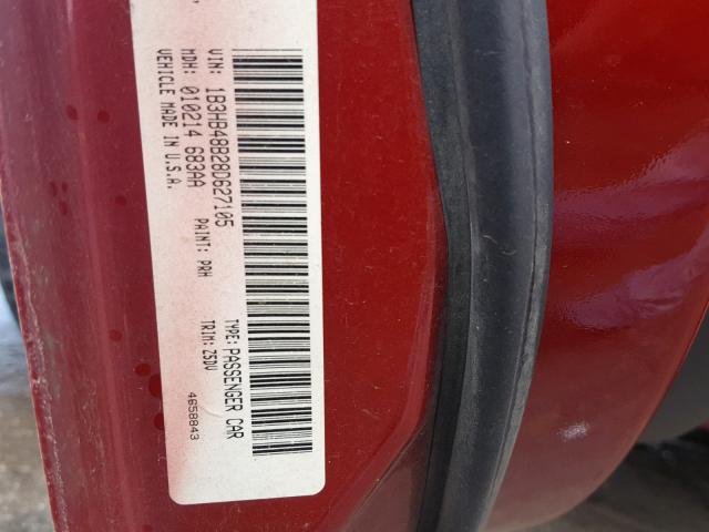 1B3HB48B28D627105 - 2008 DODGE CALIBER SX RED photo 10