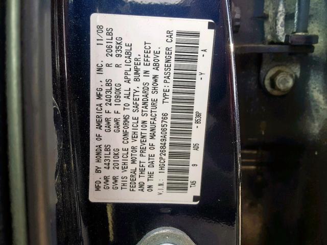 1HGCP26849A065766 - 2009 HONDA ACCORD EXL BLUE photo 10