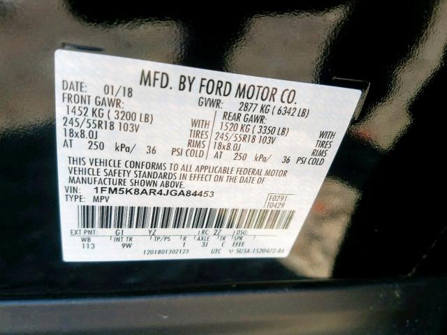 1FM5K8AR4JGA84453 - 2018 FORD EXPLORER P BLACK photo 10