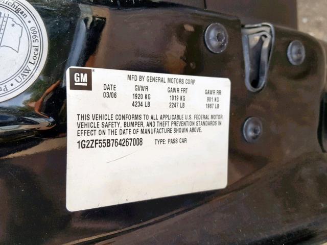 1G2ZF55B764267008 - 2006 PONTIAC G6 SE BLACK photo 10