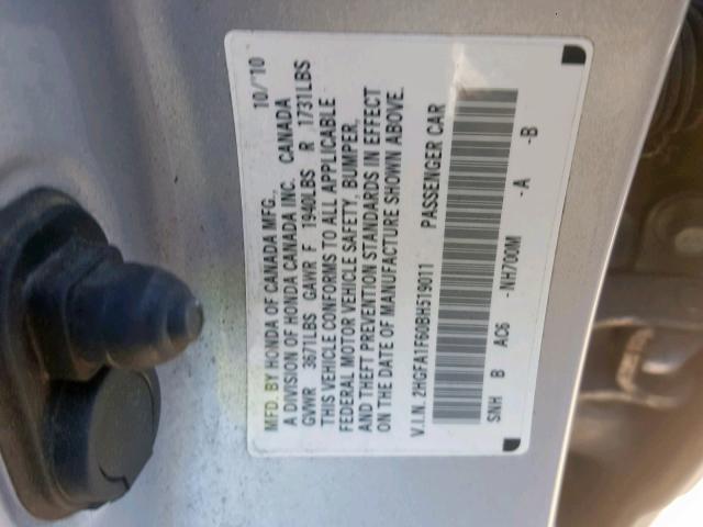 2HGFA1F60BH519011 - 2011 HONDA CIVIC LX-S Gümüş foto 10
