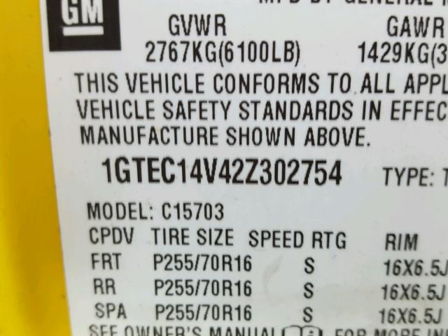 1GTEC14V42Z302754 - 2002 GMC NEW SIERRA YELLOW photo 10