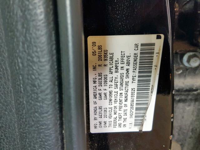 1HGCP26859A155525 - 2009 HONDA ACCORD EXL BLACK photo 10