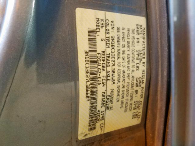 3N1BC13E27L386689 - 2007 NISSAN VERSA S GRAY photo 10