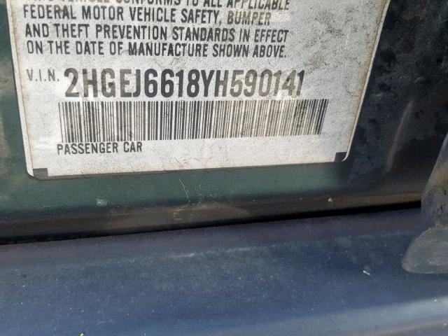 2HGEJ6618YH590141 - 2000 HONDA CIVIC BASE Yaşıl foto 10