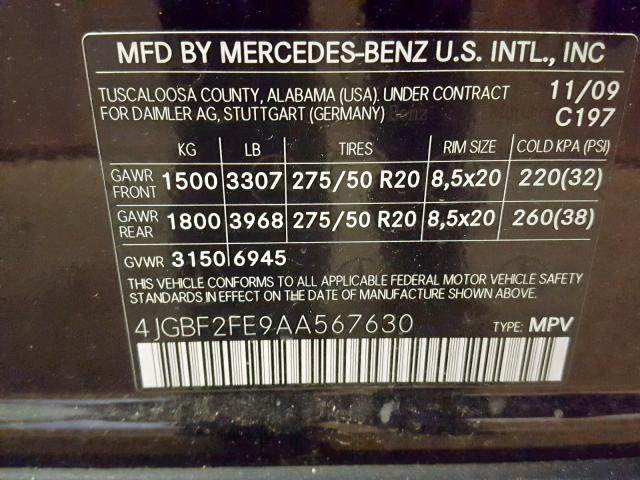 4JGBF2FE9AA567630 - 2010 MERCEDES-BENZ GL 350 BLU BLACK photo 10