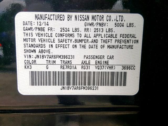 JN1BV7AR6FM396231 - 2015 INFINITI Q50 BASE BLACK photo 10