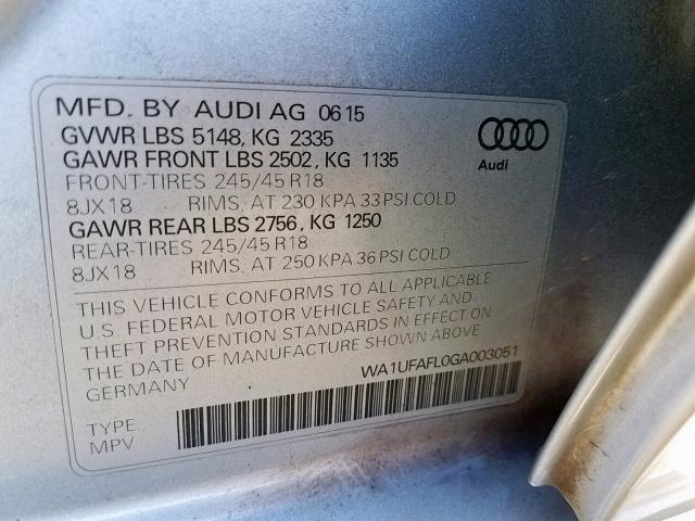 WA1UFAFL0GA003051 - 2016 AUDI A4 ALLROAD SILVER photo 10