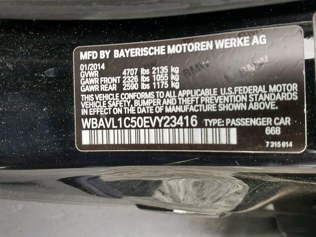WBAVL1C50EVY23416 - 2014 BMW X1 XDRIVE2 BLACK photo 10