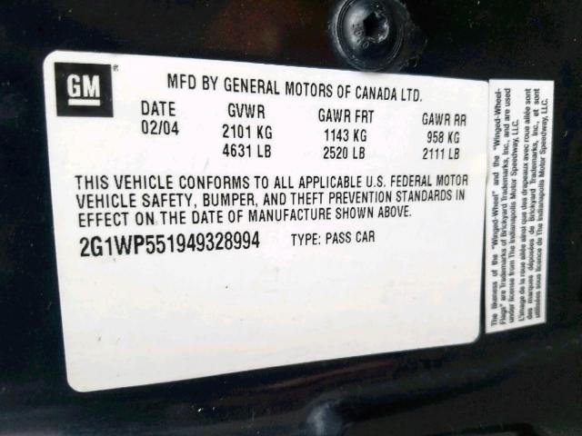 2G1WP551949328994 - 2004 CHEVROLET IMPALA SS BLACK photo 10