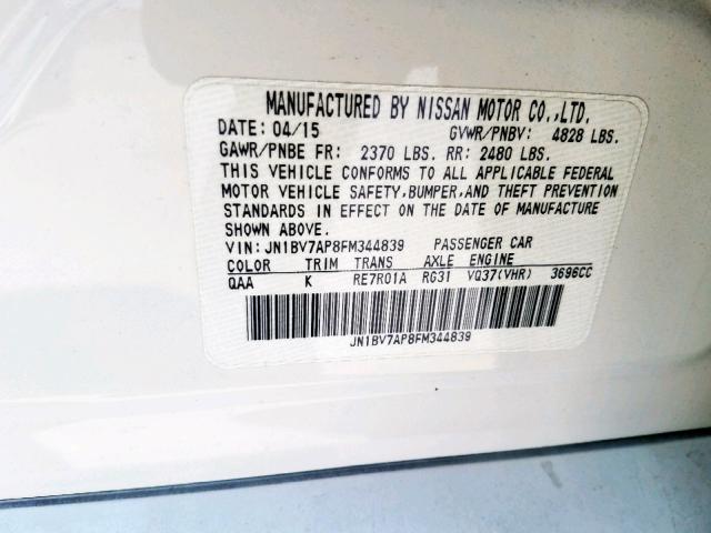 JN1BV7AP8FM344839 - 2015 INFINITI Q50 BASE WHITE photo 10