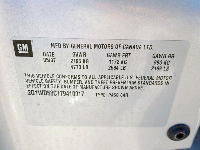 2G1WD58C179410017 - 2007 CHEVROLET IMPALA SUP ვერცხლისფერი ფოტო 10