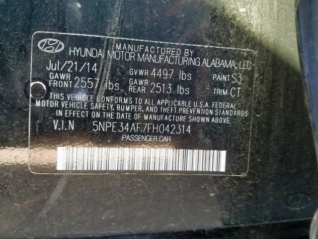 5NPE34AF7FH042314 - 2015 HYUNDAI SONATA SPO BLACK photo 10