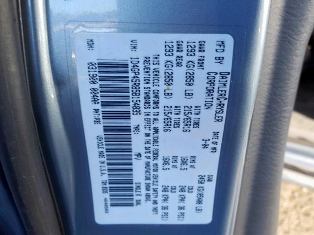 1D4GP45R85B154835 - 2005 DODGE CARAVAN SX GRAY photo 10