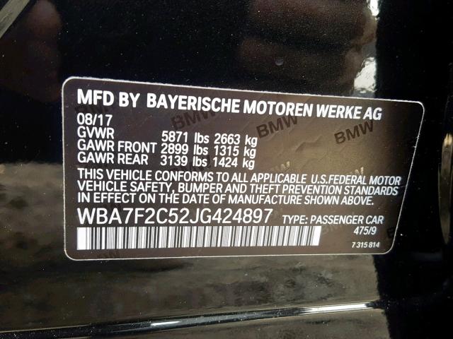 WBA7F2C52JG424897 - 2018 BMW 750 XI BLACK photo 10