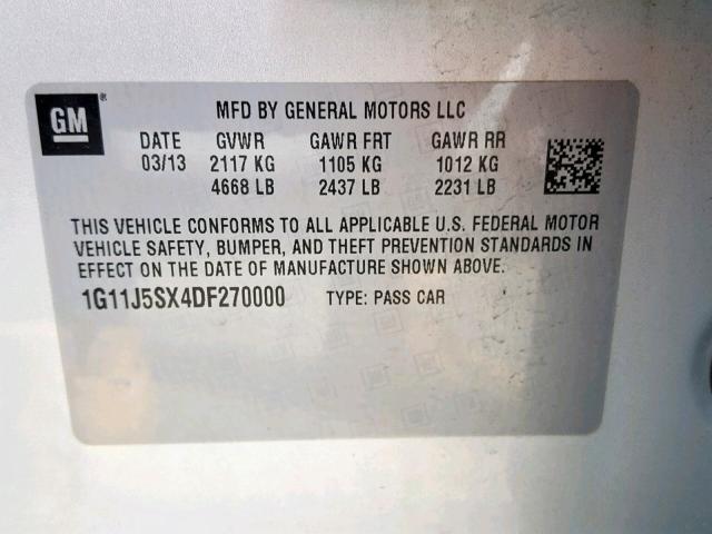 1G11J5SX4DF270000 - 2013 CHEVROLET MALIBU LTZ ვერცხლისფერი ფოტო 10