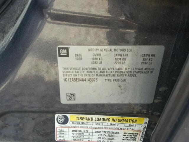 1G1ZA5E04A4143076 - 2010 CHEVROLET MALIBU LS გრაფიტი ფოტო 10