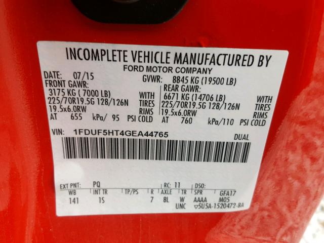 1FDUF5HT4GEA44765 - 2016 FORD F550 SUPER RED photo 10