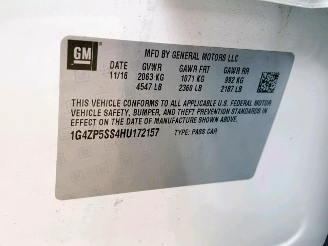 1G4ZP5SS4HU172157 - 2017 BUICK LACROSSE E WHITE photo 10