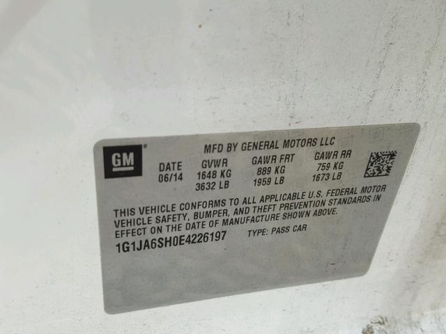 1G1JA6SH0E4226197 - 2014 CHEVROLET SONIC LS WHITE photo 10