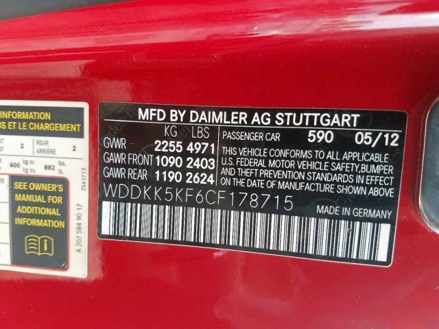 WDDKK5KF6CF178715 - 2012 MERCEDES-BENZ E 350 RED photo 10