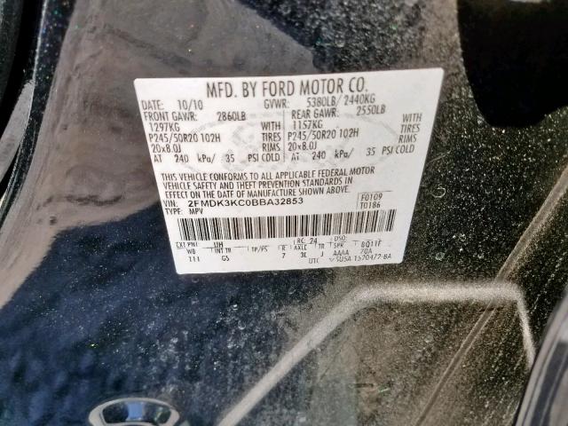 2FMDK3KC0BBA32853 - 2011 FORD EDGE LIMIT BLACK photo 10