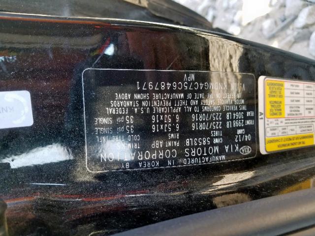 KNDMG4C75C6487971 - 2012 KIA SEDONA LX BLACK photo 10