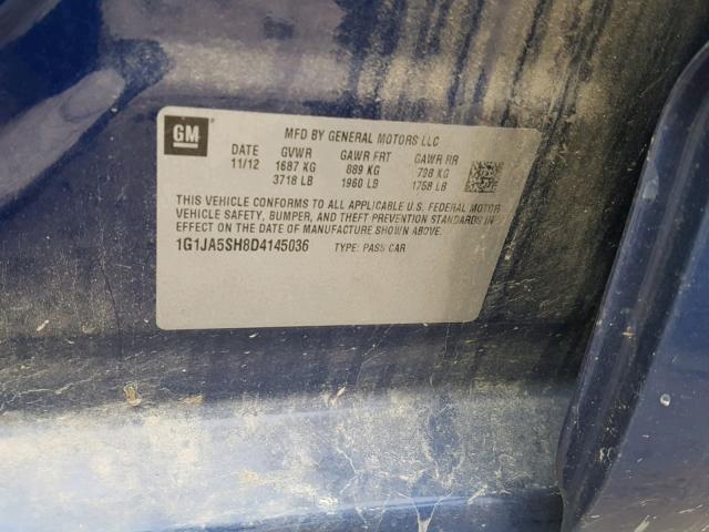 1G1JA5SH8D4145036 - 2013 CHEVROLET SONIC LS 蓝色 照片 10