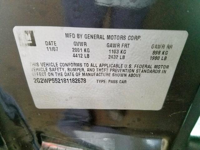 2G2WP552181182678 - 2008 PONTIAC GRAND PRIX BROWN photo 10