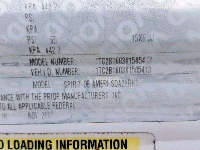 1TC2B160381505413 - 2008 COACH TRAILER WHITE photo 8