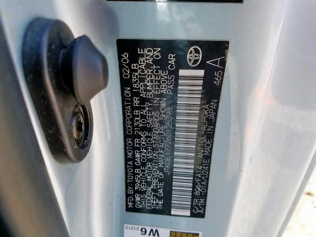 JTKDE177260125398 - 2006 TOYOTA SCION TC ტალღისფერი ფოტო 10