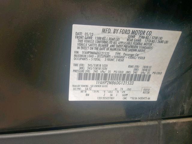 1FAHP2M86DG121533 - 2013 FORD TAURUS POL BLACK photo 10