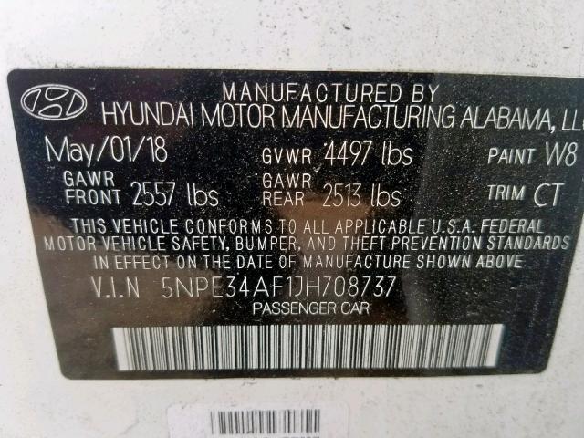 5NPE34AF1JH708737 - 2018 HYUNDAI SONATA SPO WHITE photo 10