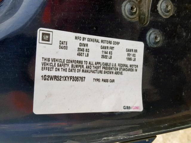 1G2WR521XYF306767 - 2000 PONTIAC GRAND PRIX BLUE photo 10