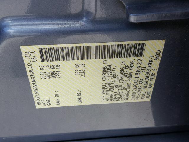 1N4BL2AP2AC188422 - 2010 NISSAN ALTIMA SR BLUE photo 10