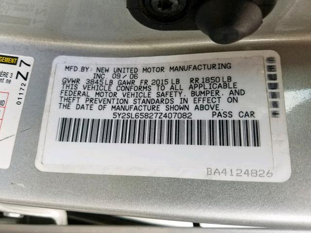 5Y2SL65827Z407082 - 2007 PONTIAC VIBE SILVER photo 10