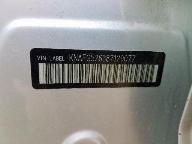 KNAFG526387129077 - 2008 KIA RONDO LX SILVER photo 10