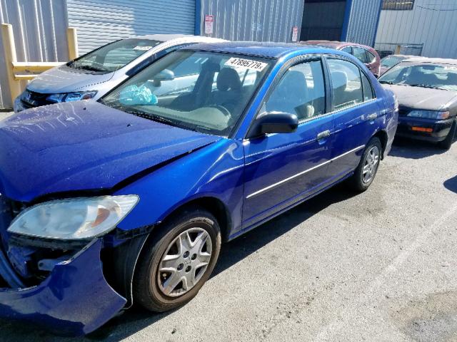 1HGES16365L026438 - 2005 HONDA CIVIC DX V BLUE photo 2