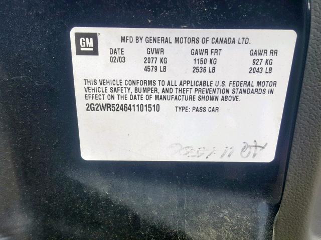 2G2WR524641101510 - 2004 PONTIAC GRAND PRIX BLACK photo 10