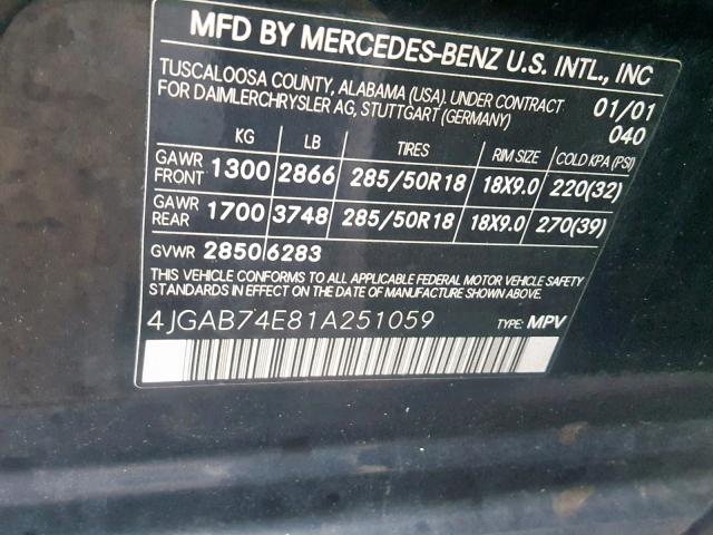 4JGAB74E81A251059 - 2001 MERCEDES-BENZ ML 55 BLACK photo 10