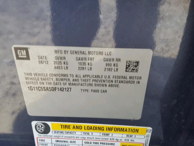 1G11C5SA5DF142127 - 2013 CHEVROLET MALIBU 1LT 蓝色 照片 10