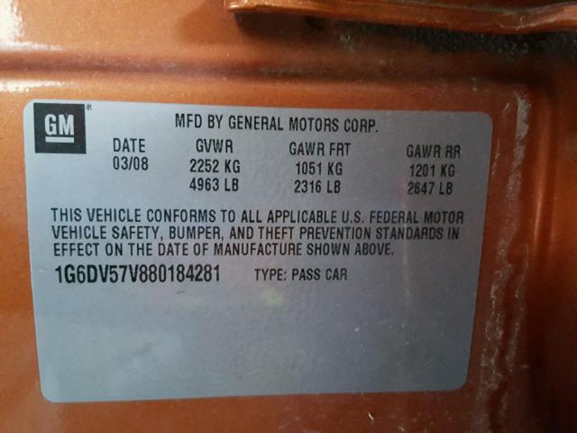 1G6DV57V880184281 - 2008 CADILLAC CTS HI FEA ORANGE photo 10