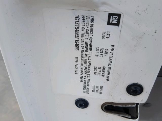 1G1ZT54865F194686 - 2005 CHEVROLET MALIBU LS 白色 照片 10